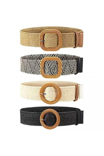 Jingzhan 4 Pièces Ceinture de Taille en Paille Tissée, Élastique Extensible Bande de Robe de Taille, Ceinture de Robe Skinny 