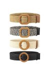 Jingzhan 4 Pièces Ceinture de Taille en Paille Tissée, Élastique Extensible Bande de Robe de Taille, Ceinture de Robe Skinny 