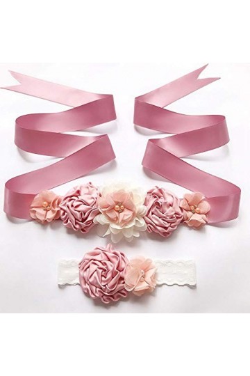 LUMoony Bandeau robe ceinture ensemble, ceinture de demoiselle dhonneur floral ceinture, ceinture de fleurs pour femmes fill