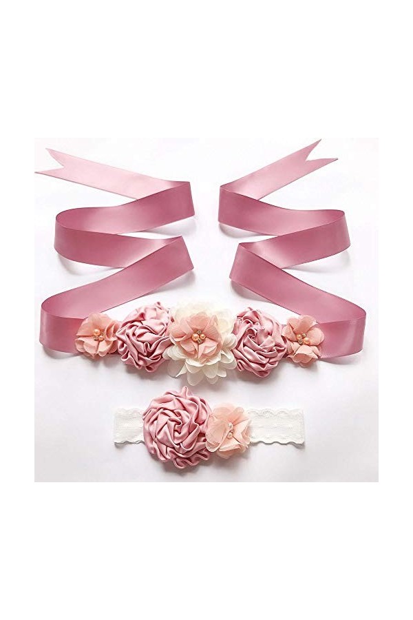 LUMoony Bandeau robe ceinture ensemble, ceinture de demoiselle dhonneur floral ceinture, ceinture de fleurs pour femmes fill