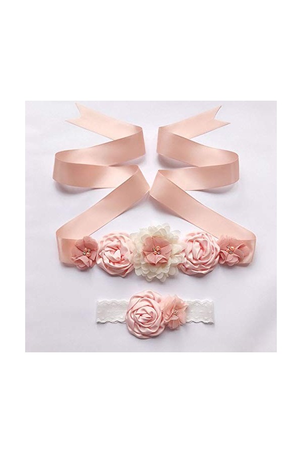 LUMoony Bandeau robe ceinture ensemble, ceinture de demoiselle dhonneur floral ceinture, ceinture de fleurs pour femmes fill