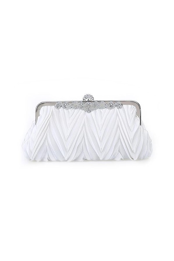 Milky Way Pochette en satin plissée pour femme avec chaîne amovible - Pour mariage, bal, cocktail, soirée, blanc