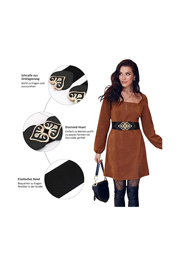 2 Ceinture Elastique Femme Large Vintage Corset Ceinture Cinch Noir Ceinture de Taille avec Boucle pour Robe