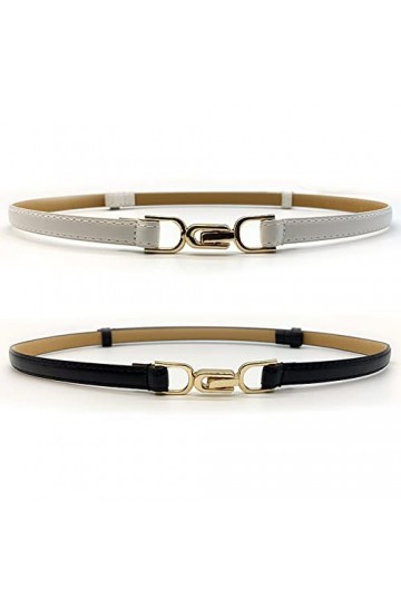 Babioms 2 pcs Ceinture pour femme élégante ceinture élastique ceinture femme Ceinture Femme en cuir avec boucle en métal doré
