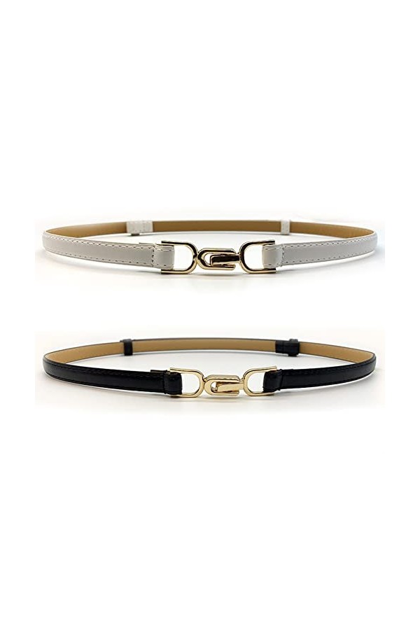 Babioms 2 pcs Ceinture pour femme élégante ceinture élastique ceinture femme Ceinture Femme en cuir avec boucle en métal doré