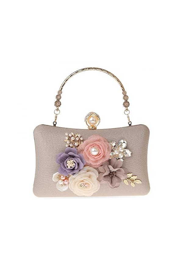 Milky Way Pochette florale élégante pour femme - Pour soirée, fête, mariage - Champagne, champagne, taille unique