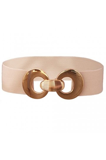 glomy * Ceinture femme 6 cm large et élastique avec boucle en métal brillant, beige, Taille unique