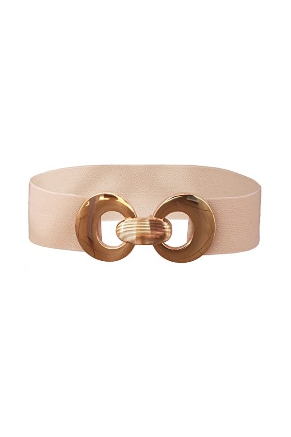 glomy * Ceinture femme 6 cm large et élastique avec boucle en métal brillant, beige, Taille unique