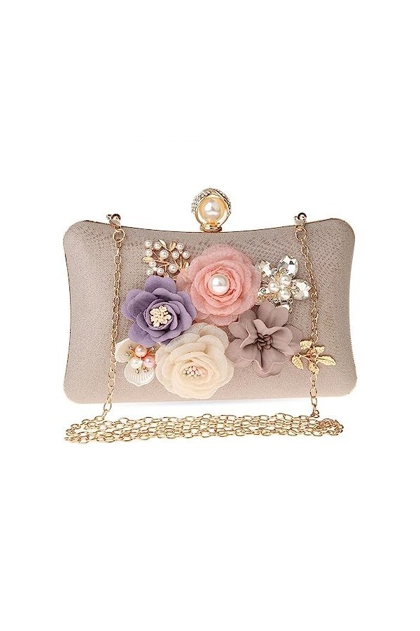 Milky Way Pochette florale élégante pour femme - Pour soirée, fête, mariage - Champagne, champagne, taille unique