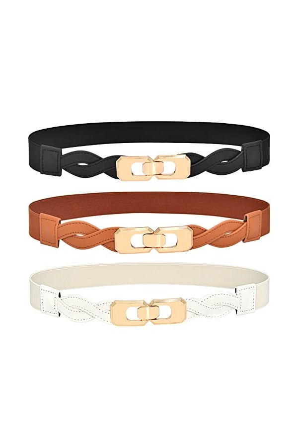 DUOXIN 3 Pièces Ceintures Fines Extensible pour Femme, Ceinture de Taille Mode Tissé Ceinture Élégante Élastique Ceinture à F