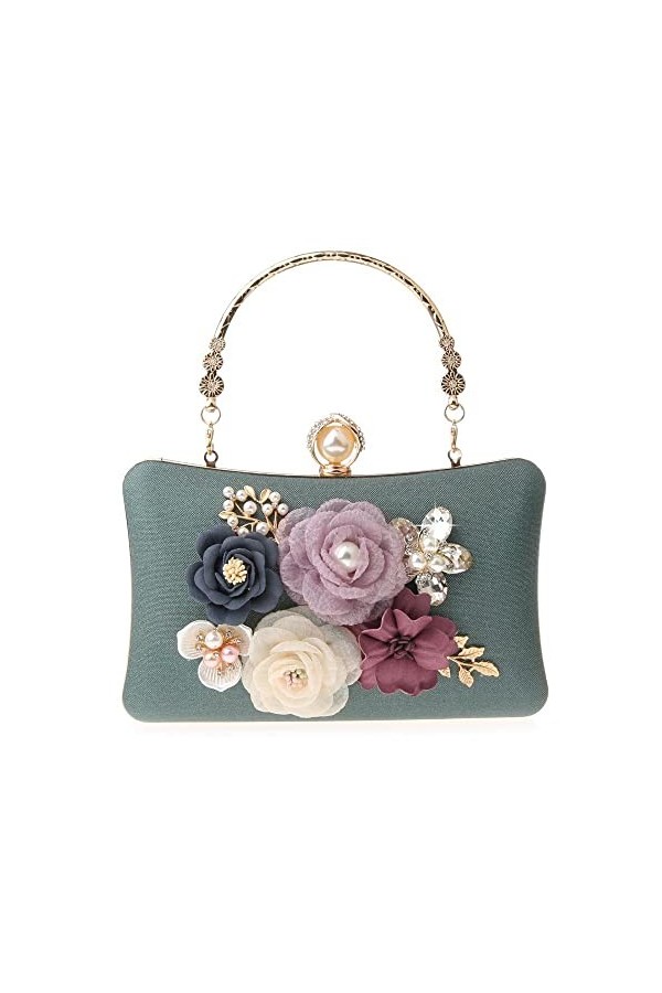 Milky Way Pochette florale élégante pour femme - Pour soirée, fête, mariage - Vert, Vert, taille unique