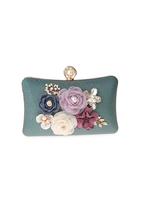 Milky Way Pochette florale élégante pour femme - Pour soirée, fête, mariage - Vert, Vert, taille unique