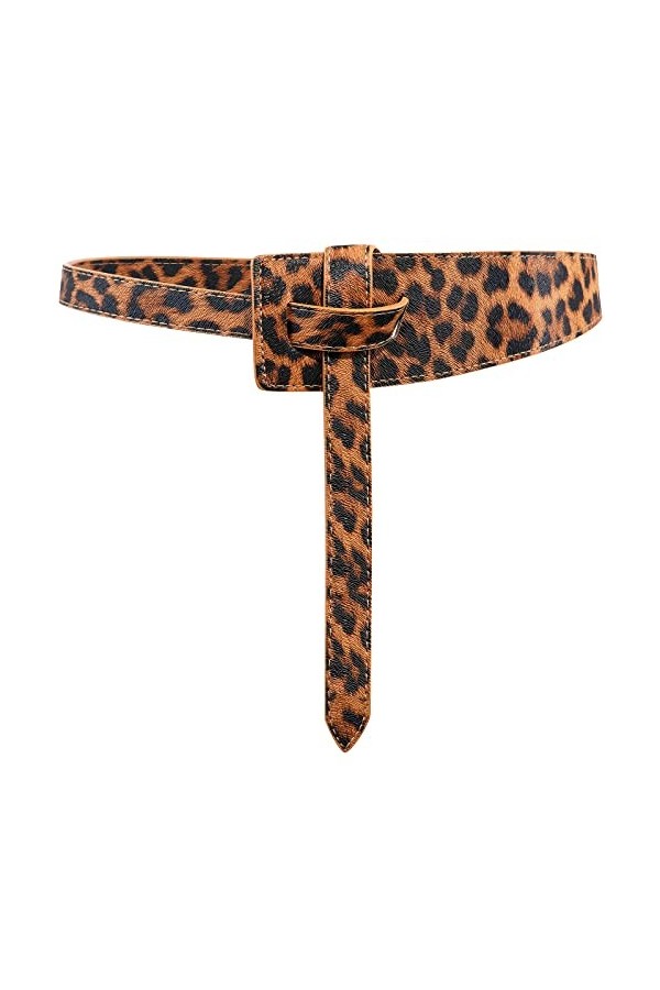 BAOKELAN Femmes Faux Cuir Cravate Ceinture Noué Large Taille Ceinture pour Jeans Combinaison Manteau Robe Léopard Marron 120