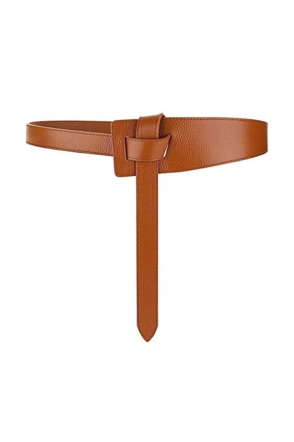 BAOKELAN Femmes Faux Cuir Cravate Ceinture Noué Large Taille Ceinture pour Jeans Combinaison Manteau Robe Léopard Marron 120 