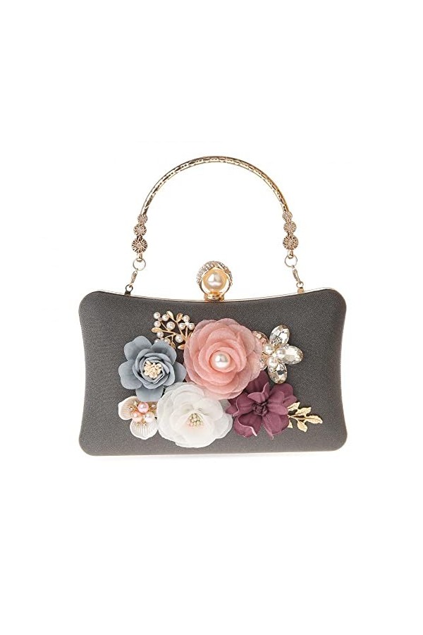 Milky Way Pochette florale élégante pour femme - Pour soirée, fête, mariage - Gris, gris, taille unique