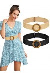 MELLIEX 2 Pièces Ceinture en Paille Tissée Femme Élastique Ceinture de Robe Tressée Boucle Ceinture en Extensible Style Bohêm