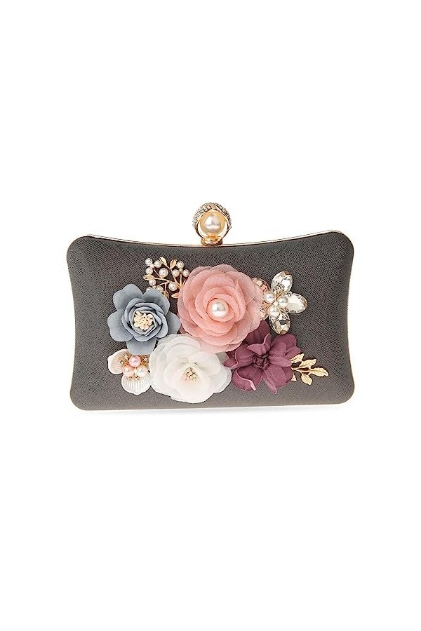 Milky Way Pochette florale élégante pour femme - Pour soirée, fête, mariage - Gris, gris, taille unique