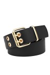 NiceYnn Faux Cuir Ceinture Homme Femme Large 3.7cm Double Aiguille 2 Rangs œil pour Veste Robe Vogue Mariage Soirée Beige