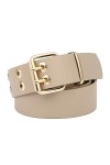 NiceYnn Faux Cuir Ceinture Homme Femme Large 3.7cm Double Aiguille 2 Rangs œil pour Veste Robe Vogue Mariage Soirée Beige