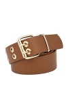 NiceYnn Faux Cuir Ceinture Homme Femme Large 3.7cm Double Aiguille 2 Rangs œil pour Veste Robe Vogue Mariage Soirée Beige