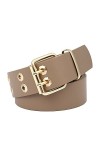 NiceYnn Faux Cuir Ceinture Homme Femme Large 3.7cm Double Aiguille 2 Rangs œil pour Veste Robe Vogue Mariage Soirée Beige