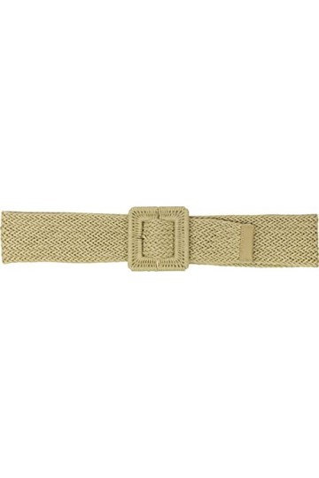 fashionchimp ® Damengürtel in Flecht-Optik, dehnbarer Boho-Style Gürtel mit quadratischer Schließe, flexible Länge, beige, 11