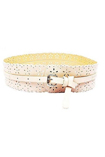 Ceinture pour femme – Bandeau floral – Perforé Beige – Simili-cuir idée cadeau Noël anniversaire fête, beige, Taille unique