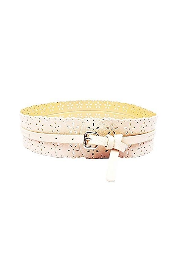 Ceinture pour femme – Bandeau floral – Perforé Beige – Simili-cuir idée cadeau Noël anniversaire fête, beige, Taille unique