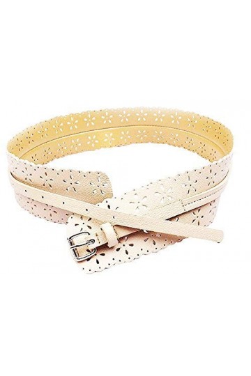 Ceinture pour femme – Bandeau floral – Perforé Beige – Simili-cuir idée cadeau Noël anniversaire fête, beige, Taille unique