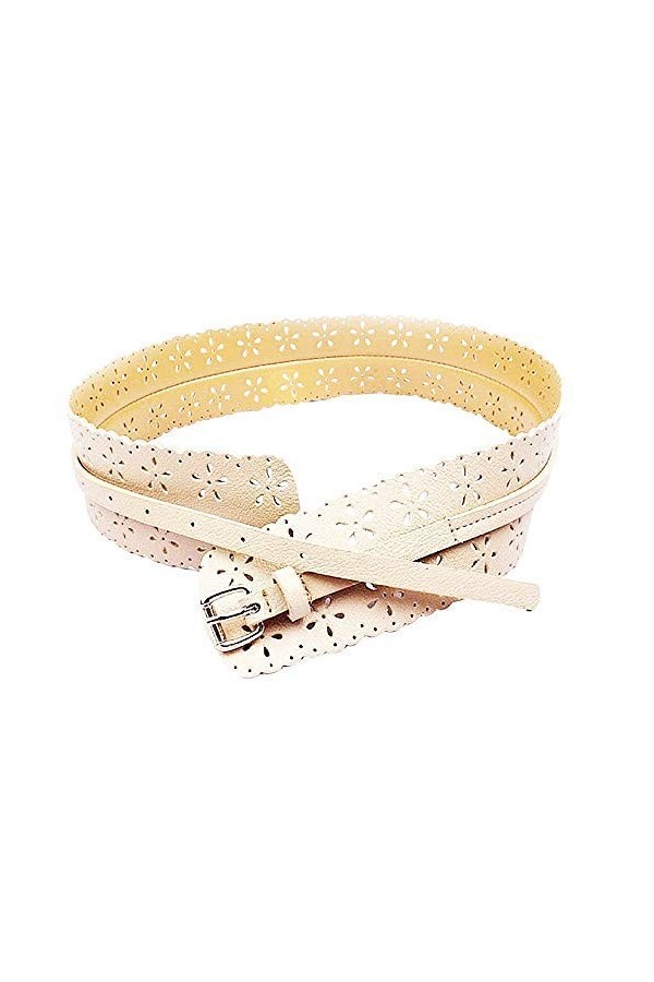 Ceinture pour femme – Bandeau floral – Perforé Beige – Simili-cuir idée cadeau Noël anniversaire fête, beige, Taille unique