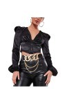 Flayem Ceinture à chaîne élastique pour femme Noir Mode Banquet Ceinture Dîner Robe Accessoires