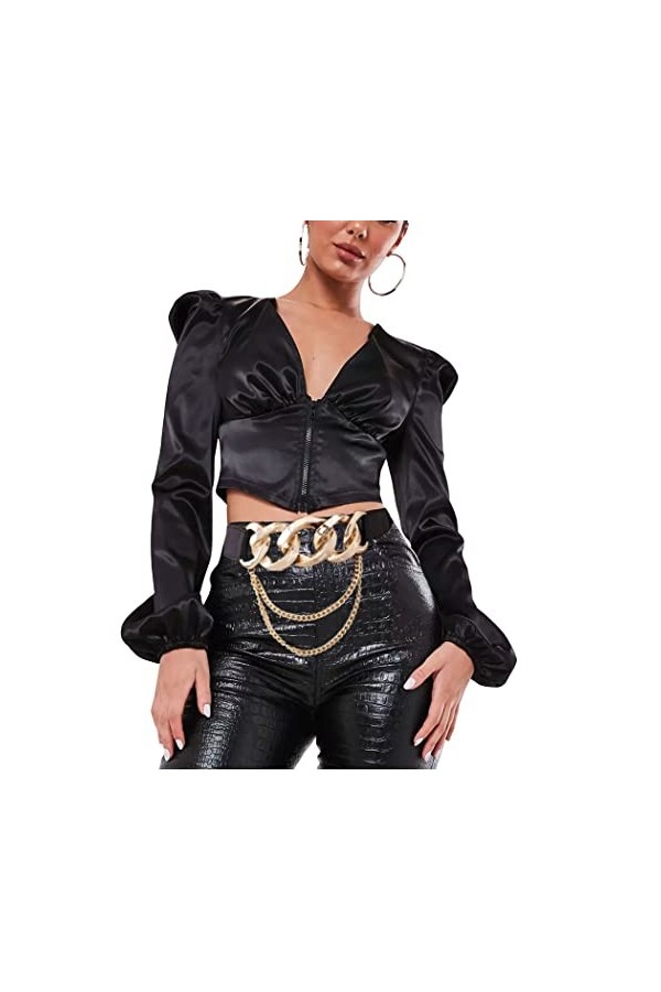 Flayem Ceinture à chaîne élastique pour femme Noir Mode Banquet Ceinture Dîner Robe Accessoires