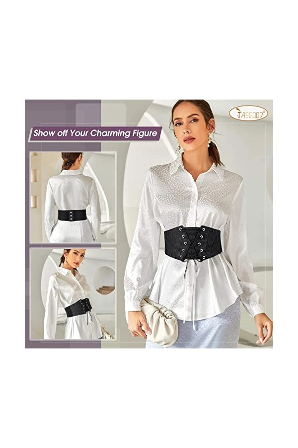 JasGood Ceinture élastique large à lacets, pour femme, a-noir, Fit Taillengröße 105cm-117cm