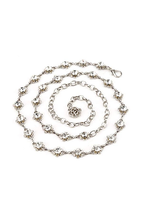 MEGAUK Ceinture de mariée en strass pour femme - Idéale pour robe de mariage, fête, demoiselle dhonneur, Argent 06814, taill