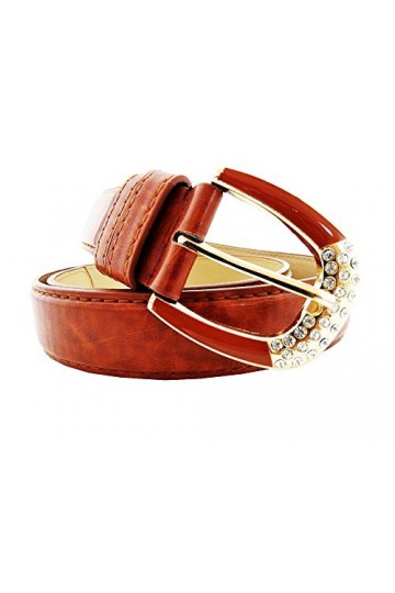 Lovelegis Ceinture femme - marron - pour jeans - simili cuir - boucle strass Idée cadeau de Noël et anniversaire