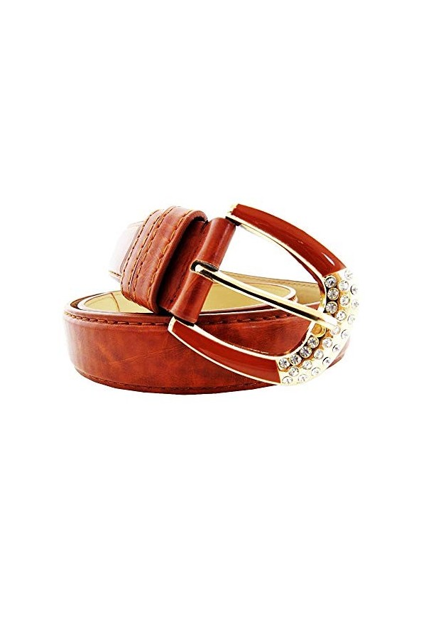 Lovelegis Ceinture femme - marron - pour jeans - simili cuir - boucle strass Idée cadeau de Noël et anniversaire