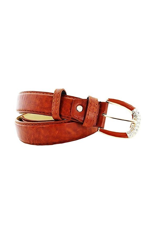 Lovelegis Ceinture femme - marron - pour jeans - simili cuir - boucle strass Idée cadeau de Noël et anniversaire