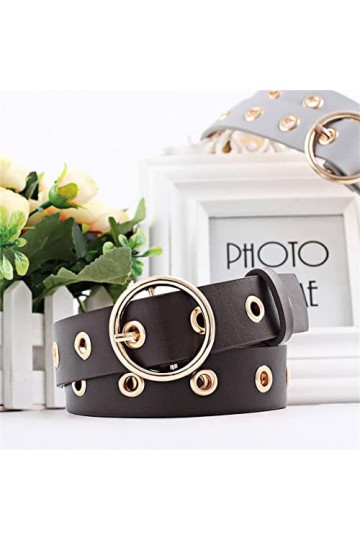 Lufcziel Ceinture en cuir synthétique pour femme - Ceinture en cuir - Boucle torique - Ceinture punk noire pour jeans pantalo