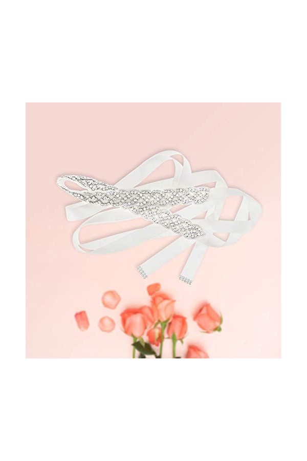 ENET Ceinture de Mariée avec Ruban de SatinCristal Strass Vintage Ceinture de Robe de Mariée