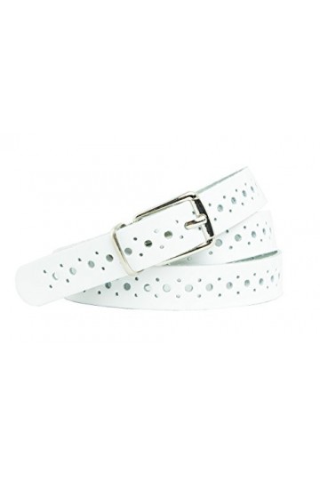 shenky - Ceinture en cuir - trouée - largeur 2 cm - blanc - Tour de taille : 90 cm