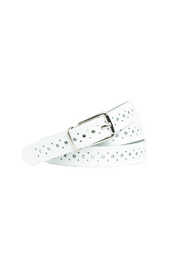 shenky - Ceinture en cuir - trouée - largeur 2 cm - blanc - Tour de taille : 90 cm