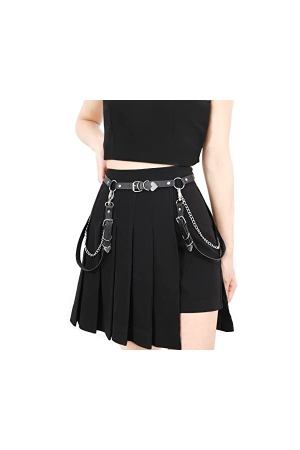 JasGood Ceinture de chaîne pour femme en cuir PU Punk Ceinture pour femme avec jarretelles, a-noir, taille 65/100 cm