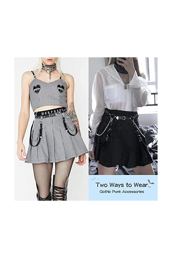 JasGood Ceinture de chaîne pour femme en cuir PU Punk Ceinture pour femme avec jarretelles, a-noir, taille 65/100 cm