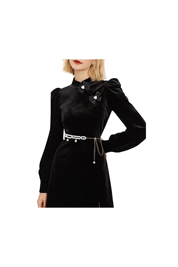 Barry.Wang Ceinture à perles pour femme - Avec strass - Blanc cassé - Cadeau tendance, Pendentif chaîne de perles blanc cassé