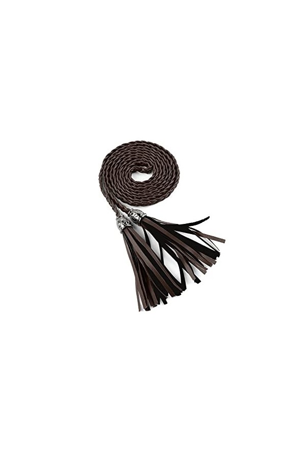 sourcing map femmes glands tressés perles Ceinture PU Maigre Café M