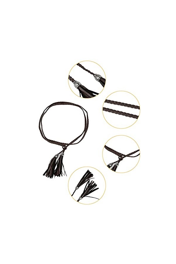 sourcing map femmes glands tressés perles Ceinture PU Maigre Café M