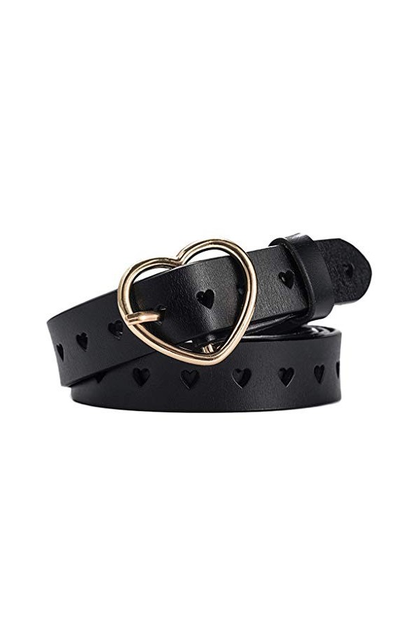 Pigup Femmes Coeur Creux Pin Ceintures Boucle Solide en Cuir Casual Attend Bracelet Femme réglable à la Taille