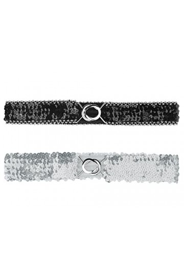 Allegra K Femmes Glitter Skinny Stretchy Ceintures Ceintures Paillettes Ceintures Élastiques pour Robes Côté argenté Noir 64c