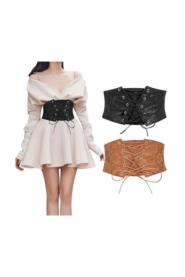 WERFORU Lot de 2 ceintures pour femme - Ceinture large élastique pour Halloween, B-noir+marron, S:Passend für Taillengröße 60