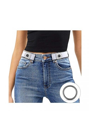 JasGood Ceinture élastique sans boucle pour femme et homme, grande taille, ceinture invisible pour pantalon en jean, 3 - Blan